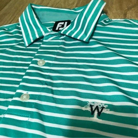 FootJoy Short Sleeve Golf Shirt Polo Mens Size Large Green Stripes W Emblem - Picture 3 of 7